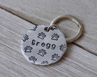 Hand Stamped Pet ID Tag: Paw Print Dog & Cat Tag