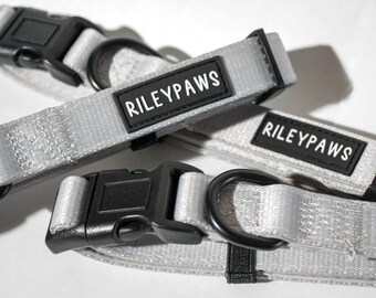 Adjustable Grey Neoprene Dog Collar: Plastic Buckle, Metal D-Ring