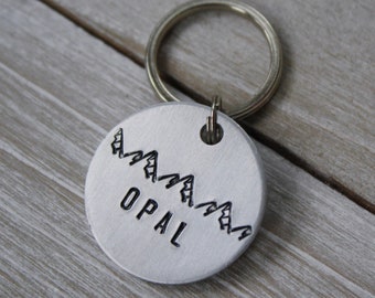 Hand Stamped Pet ID Tag: Mountains, Nature Dog Tag