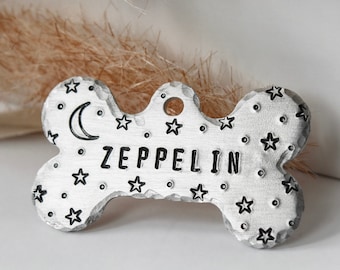 Hand Stamped Pet ID Tag: Stars & Moon, Custom Dog/Cat Tag