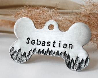 Pet ID Tag | Hand Stamped | Woods, Trees, Forest Dog Tag, Cat Tag, Custom Pet Tag, Dog Collar, Pet Supplies