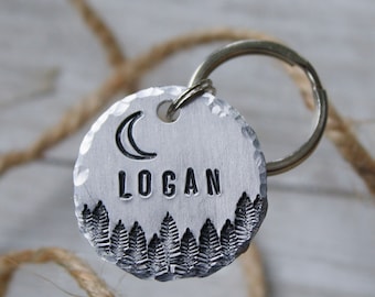 Pet ID Tag | Hand Stamped | Woods, Trees, Forest, Midnight Dog Tag, Cat Tag, Custom Pet Tag, Dog Collar, Pet Supplies