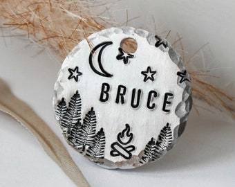 Hand Stamped Pet ID Tag: Camping Theme, Custom Dog/Cat Tag