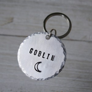 Hand Stamped Pet ID Tag: Moon Design, Custom Dog Cat Tag