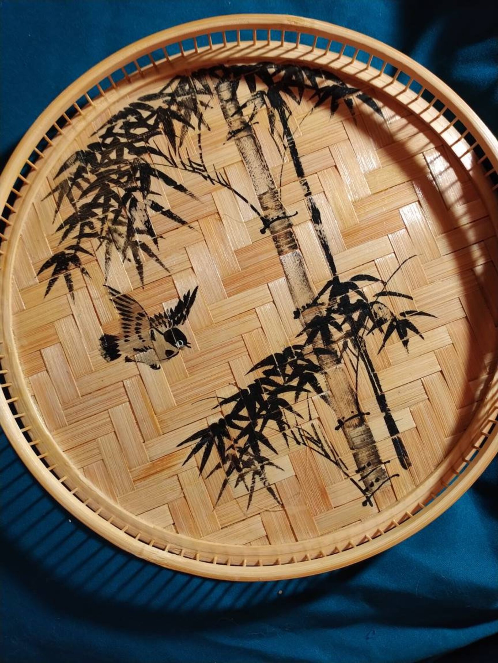 Vintage Japanese Bamboo Painted Serving Tray & Coasters Set Etsy