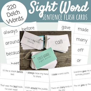 Printable Sight Word and Sentences Flash Cards - Science of Reading heart words - Dolch, preschool, kindergarten, homeschool, back to school