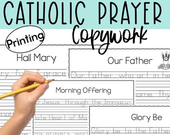Catholic Prayer Copywork: Manuscript (Printing) | Tracing | Handwriting | Penmanship | Our Father | Hail Mary | Memorare | Act of Contrition