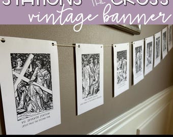 Stations of the Cross Vintage Posters | Lent Banner or Garland | Catholic Good Friday Artwork | Lenten Decor | Easter | Ash Wednesday
