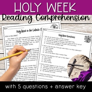 Holy Week Reading Comprehension and Questions | Catholic Easter Preparation | Palm Sunday through Holy Saturday