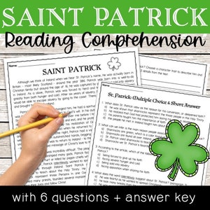 Compréhension de textes écrits pour la Saint-Patrick : choix multiples + réponse écrite | PLUS une copie de prière de plastron, un cadeau !