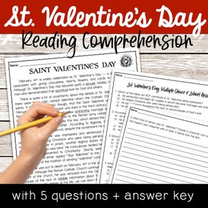 Valentinstag Leseverständnis | Multiple-Choice + Kurze Antwort | Katholisches Klassenzimmer | Glaubensbildung | Religionsunterricht