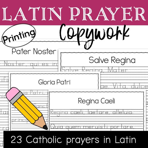 Latein-katholische Gebets-Kopiearbeit - Druckhandschriftpraxis