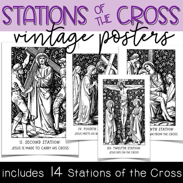 Stations of the Cross Vintage Posters | Lent Banner or Garland | Catholic Good Friday Artwork | Lenten Decor | Easter | Ash Wednesday