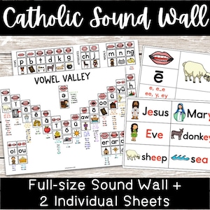 Catholic Science of Reading Sound Wall with Individual Pages | SOR-aligned | UFLI-aligned | Vowel Valley | Consonants | Classroom Decor