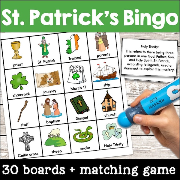 St. Patrick's Day Bingo & Memory Matching Game | Catholic Christian Classroom | Religious Education |Faith Formation | Printable | Irish