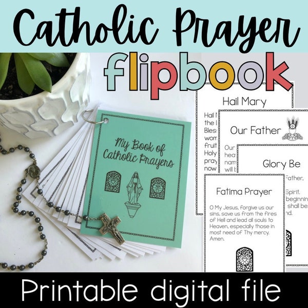 PRINTABLE Catholic Prayer Flip Ring | Digital file | Flash Card Ring | Hail Mary | Our Father | Religious Education | Mass Book | Faith