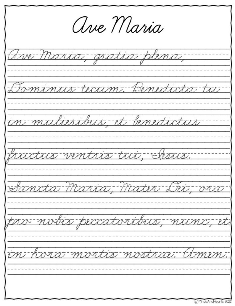 Latin Catholic Prayer Copywork - Cursive AND Printing Handwriting Practice | Pater Noster | Ave Maria | Salve Regina | Traditional | TLM image 5