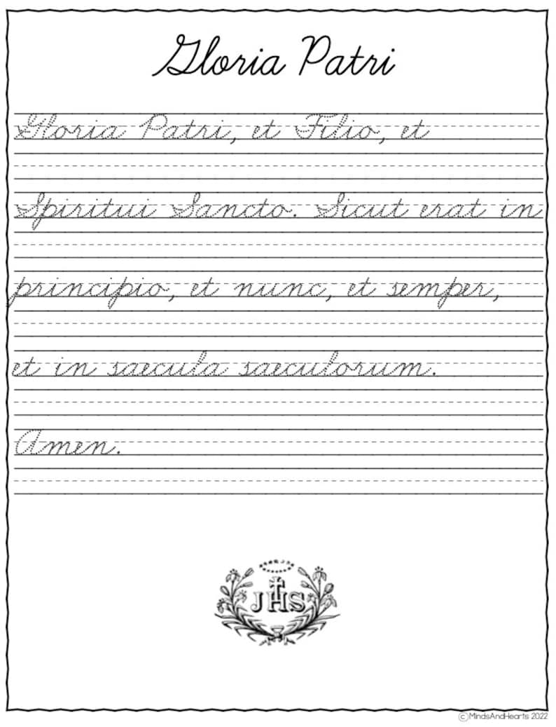 Latin Catholic Prayer Copywork - Cursive AND Printing Handwriting Practice | Pater Noster | Ave Maria | Salve Regina | Traditional | TLM image 6