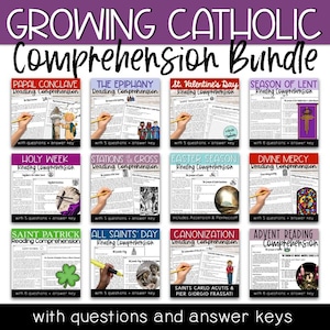 Catholic Reading Comprehension Bundle - Epiphany, St. Valentine's Day, Lent, Holy Week, Easter, St. Patrick's Day, All Saints' Day, Advent