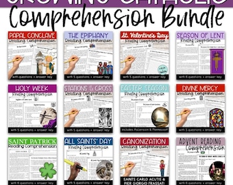 Catholic Reading Comprehension Bundle - Epiphany, St. Valentine's Day, Lent, Holy Week, Easter, St. Patrick's Day, All Saints' Day, Advent