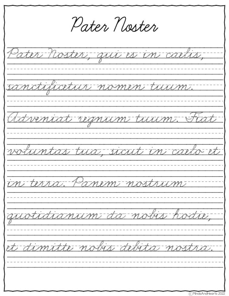 Latin Catholic Prayer Copywork - Cursive AND Printing Handwriting Practice | Pater Noster | Ave Maria | Salve Regina | Traditional | TLM image 3