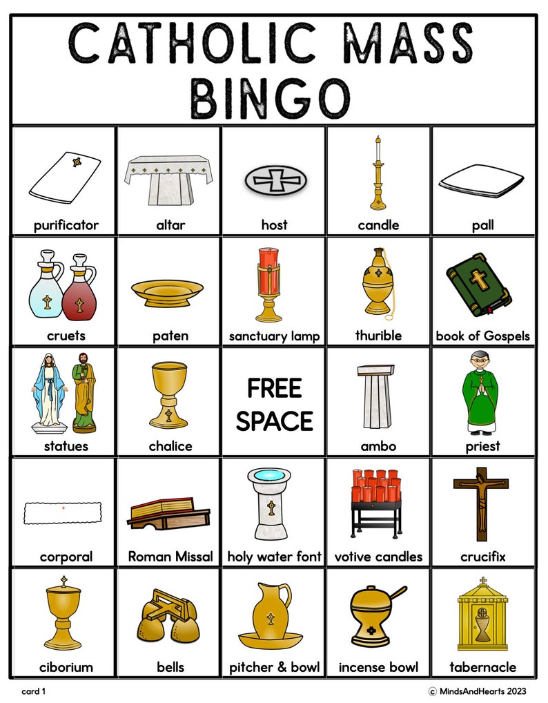 Catholic Mass Bingo Religious Education Game Church Objects First Communion Faith Formation image 2