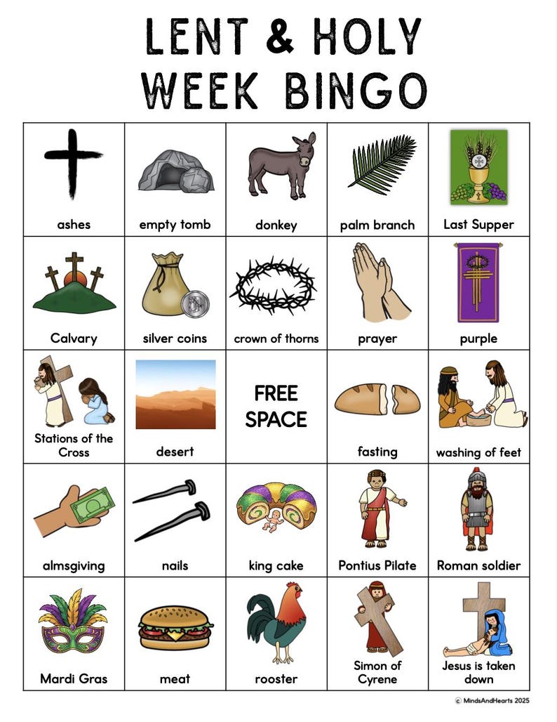 Lent Bingo Game - Ash Wednesday, Holy Week, Easter Activity | Religious Education | Stations of the Cross | Palm Sunday | Printable image 5