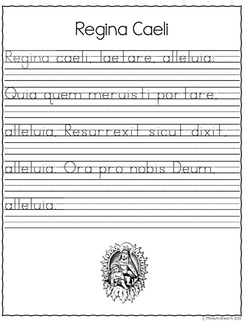 Latin Catholic Prayer Copywork - Cursive AND Printing Handwriting Practice | Pater Noster | Ave Maria | Salve Regina | Traditional | TLM image 7