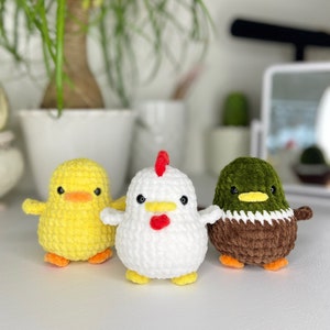 Bundle, Chicken Crochet Pattern, Duck Amigurumi Pattern, Plush Yarn, Chunky, PDF Download, Velvet, Yellow Ducky, Mallard, Beginner, Easy DIY