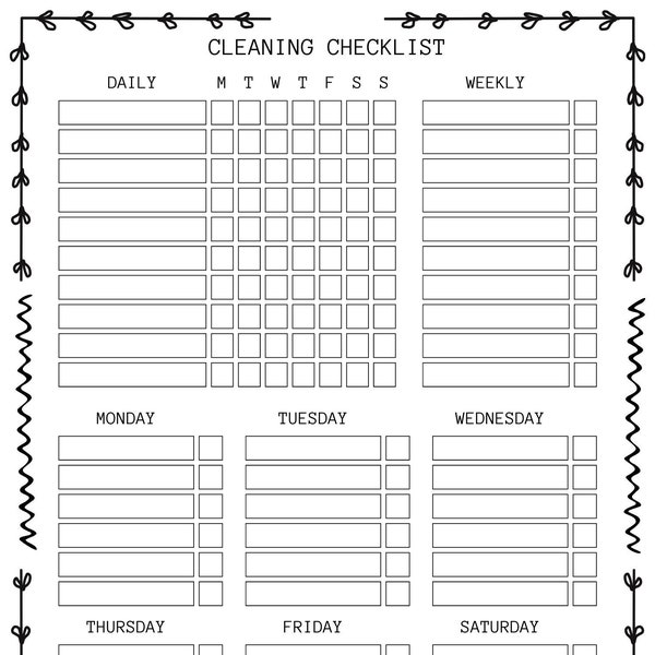 Cleaning Schedule Printable Etsy