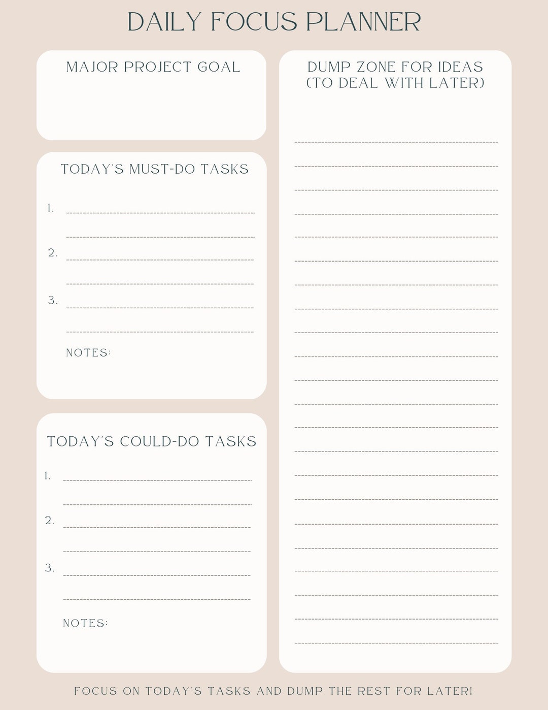Daily Focus Planner Printable PDF and Template Link - Etsy