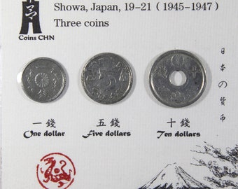 Japan 1 Sen,Japan 5 Sen,Japan 10 Sen,Showa, Japan, 19-21 (1945-1947)