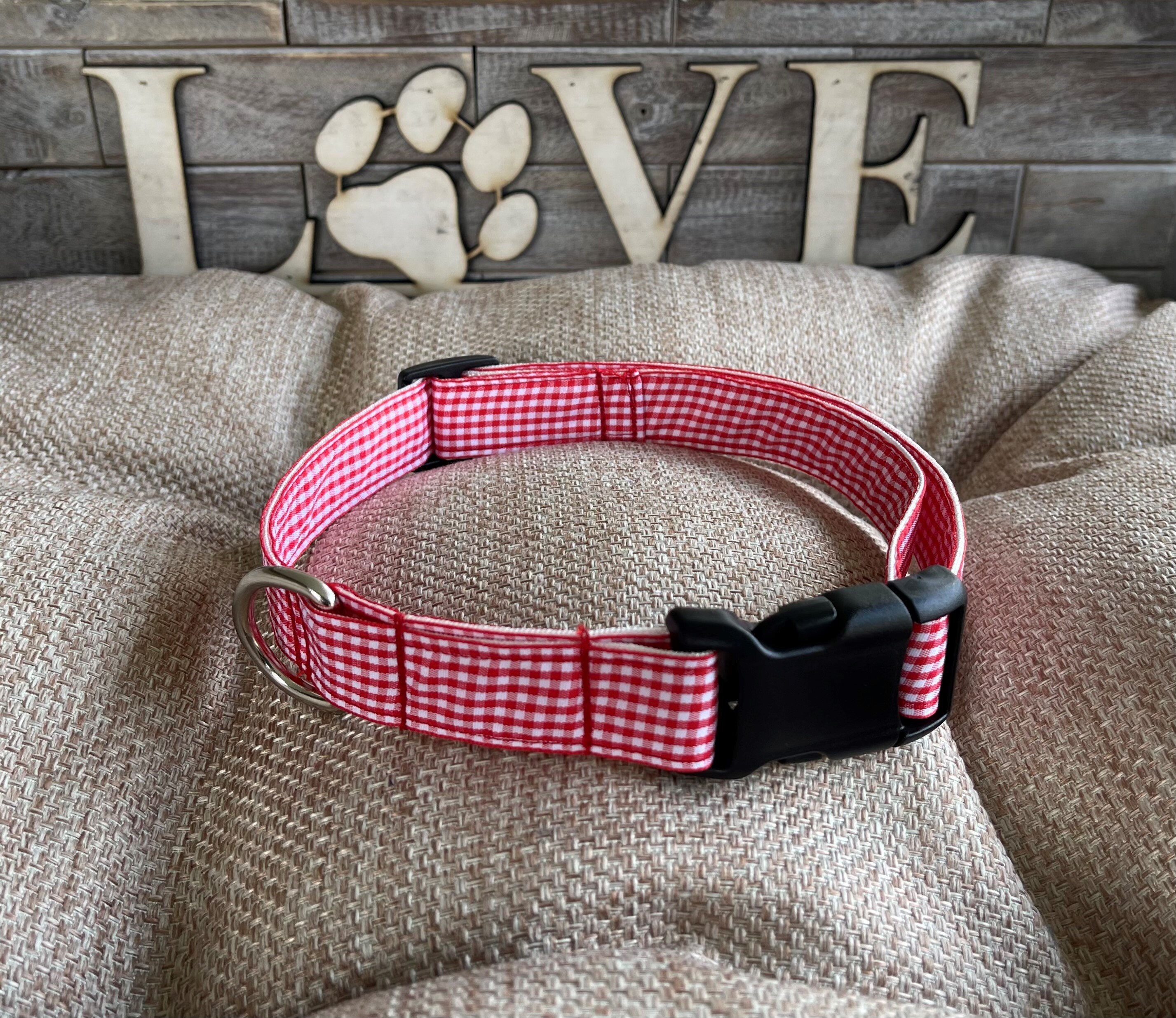 Red Plaid Collar Western Dog Collar Handmade Dog Collar Etsy