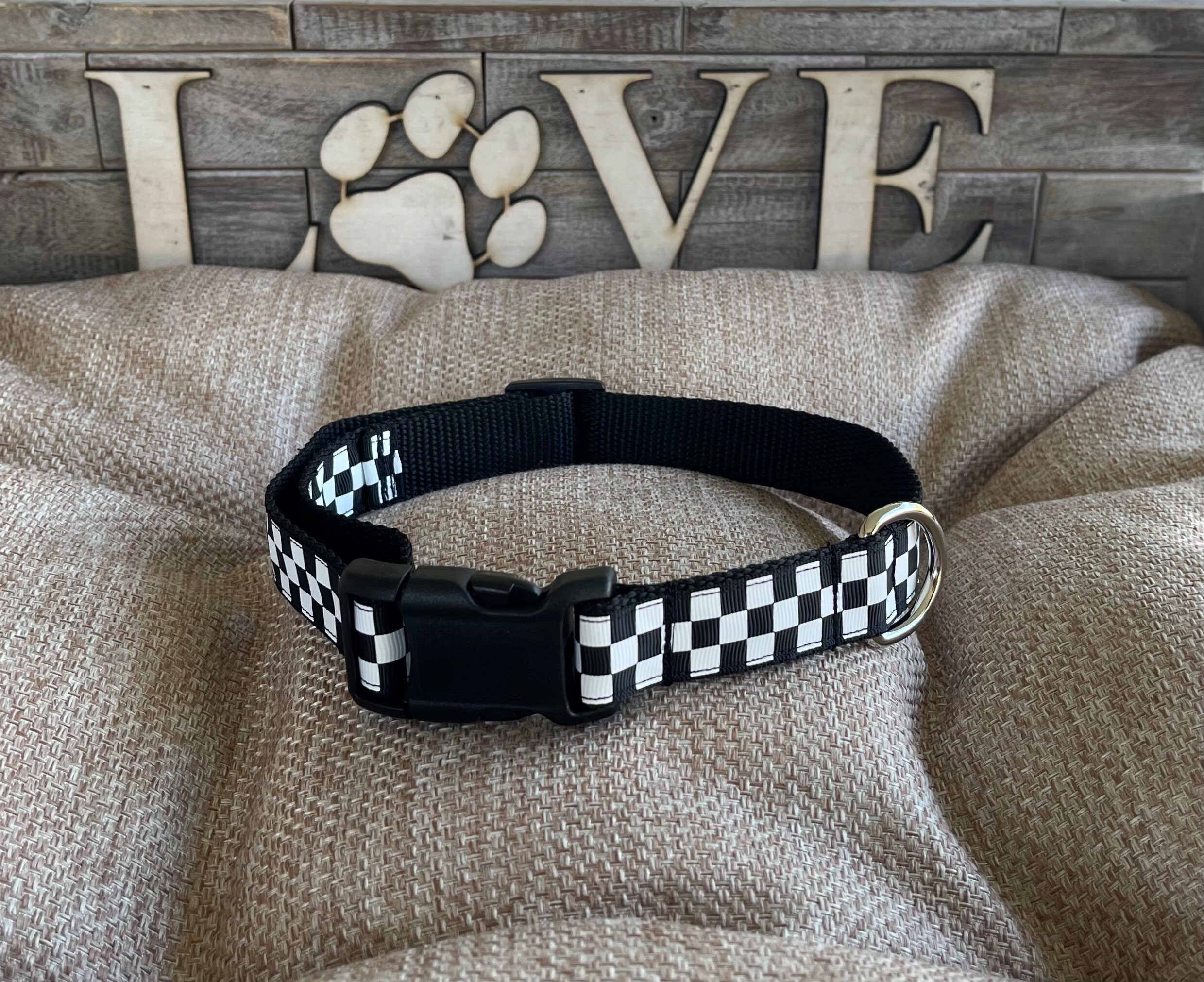 Black and White Checkered Collar Checkered Flag Dog Collar Etsy