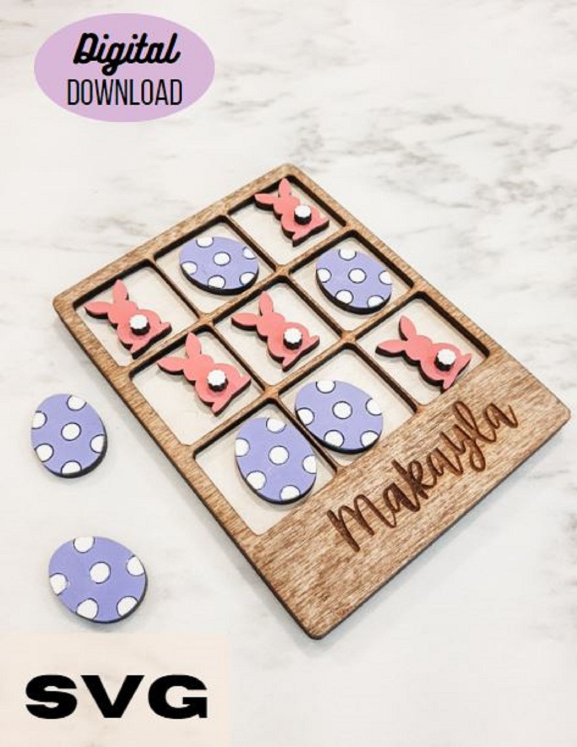 Easter Tic Tac Toe SVG File for Glowforge, Laser Cut Files/ Kids ...