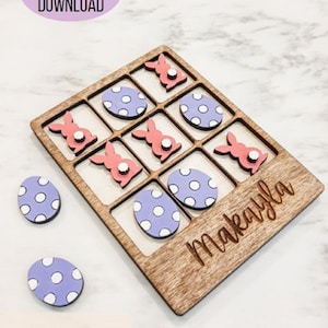 Pasen Tic Tac Toe SVG-bestand voor Glowforge, Lasergesneden bestanden/Gepersonaliseerde geschenken voor kinderen, Egg Bunny Small Toy Board Game