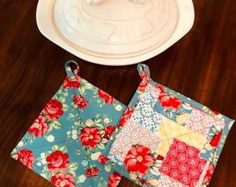 Pioneer Woman Fabric THICK Pot Holders Set of 2 Hot Pads 
