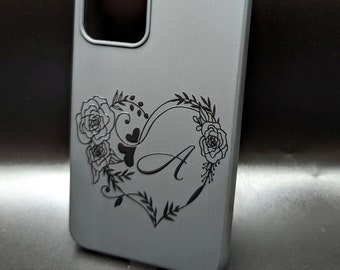 Personalisierte Handyhülle Individuelle Initialen Schwarz Silikon Cover für iPhone, Samsung, Google Herz Print Design