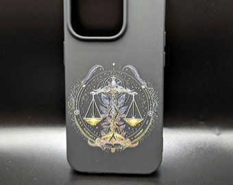 Funda para teléfono Funda de silicona negra Libra para iPhone, Samsung, Google Pixel Zodiac Print Design