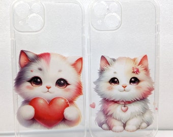 Handyhülle Gedruckt Silikon Case Cover für iPhone, Samsung Galaxy, Google Pixel Valentine, OnePlus Valentine Kitten