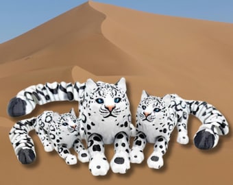 Articulated Snow Leopard – Poseable 3D Printed Figurine | Arctic White Panther Big Cat Toy