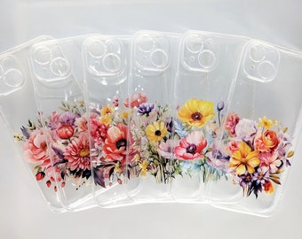 Blumen gemusterte Handyhülle, Hülle mit Blumenmuster für iPhone Serie 15, 14, 13, SE2, SE3