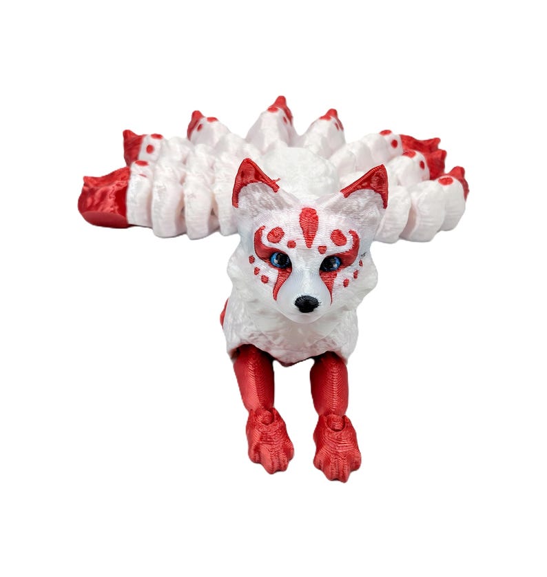 Nine-tailed Fox Figurine | 3D Printed Fantasy Kitsune | Articulated
