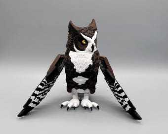Articulated Owl Figure 3D Printed Flexi Bird Sculpture Wildlife Decor Gift