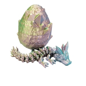 Articulated Crystal Dragon with Matching Egg | 3D Printed Miniature | Licensed Design by Cinderwing3D | Fantasy Gift