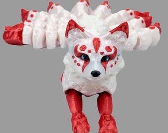 九尾の狐の置物 | 関節式キツネドラゴンフォックス | ファンタジーデスクトイ | コレクター向けディスプレイフィギュア | キツネ好きへのギフト