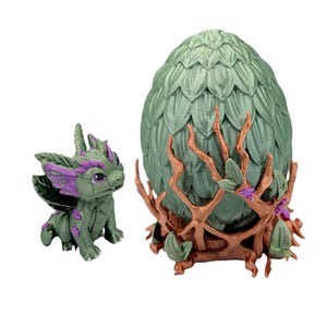 Forest Dragon Hatchling with Egg and Nest – 3D Printed Fantasy Decor Set