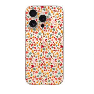 Fall-Inspired Clear Phone Case with Colorful Autumn Leaves & Mushrooms | Nature Lovers&#39; Protective Case