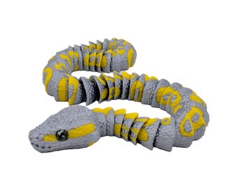 Pitón de la jungla articulada – Serpiente flexible amarilla y gris – Juguete antiestrés para reptiles