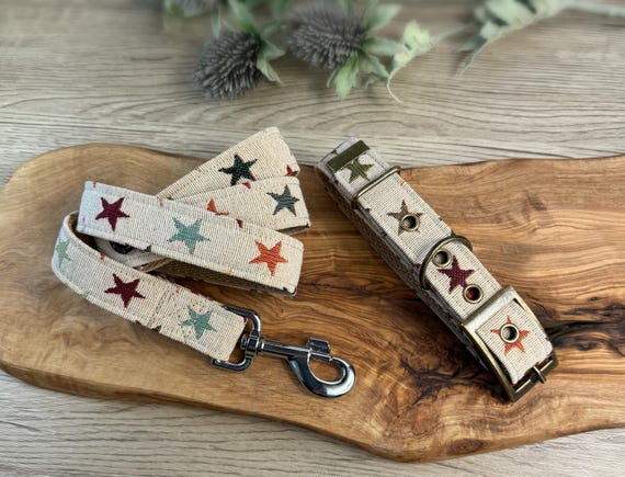 Starry Night Dog Collar and Lead Set, Rustic Vibes, Quality Hardware